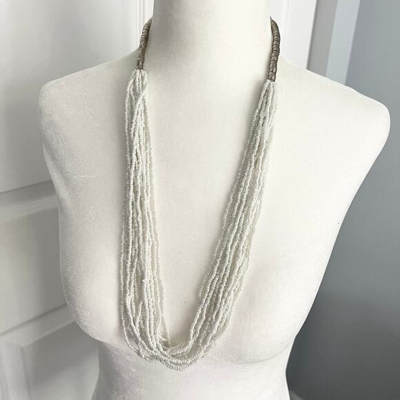 Multistrand white seed bead elegant trendy chic long necklace - Picture 1 of 4